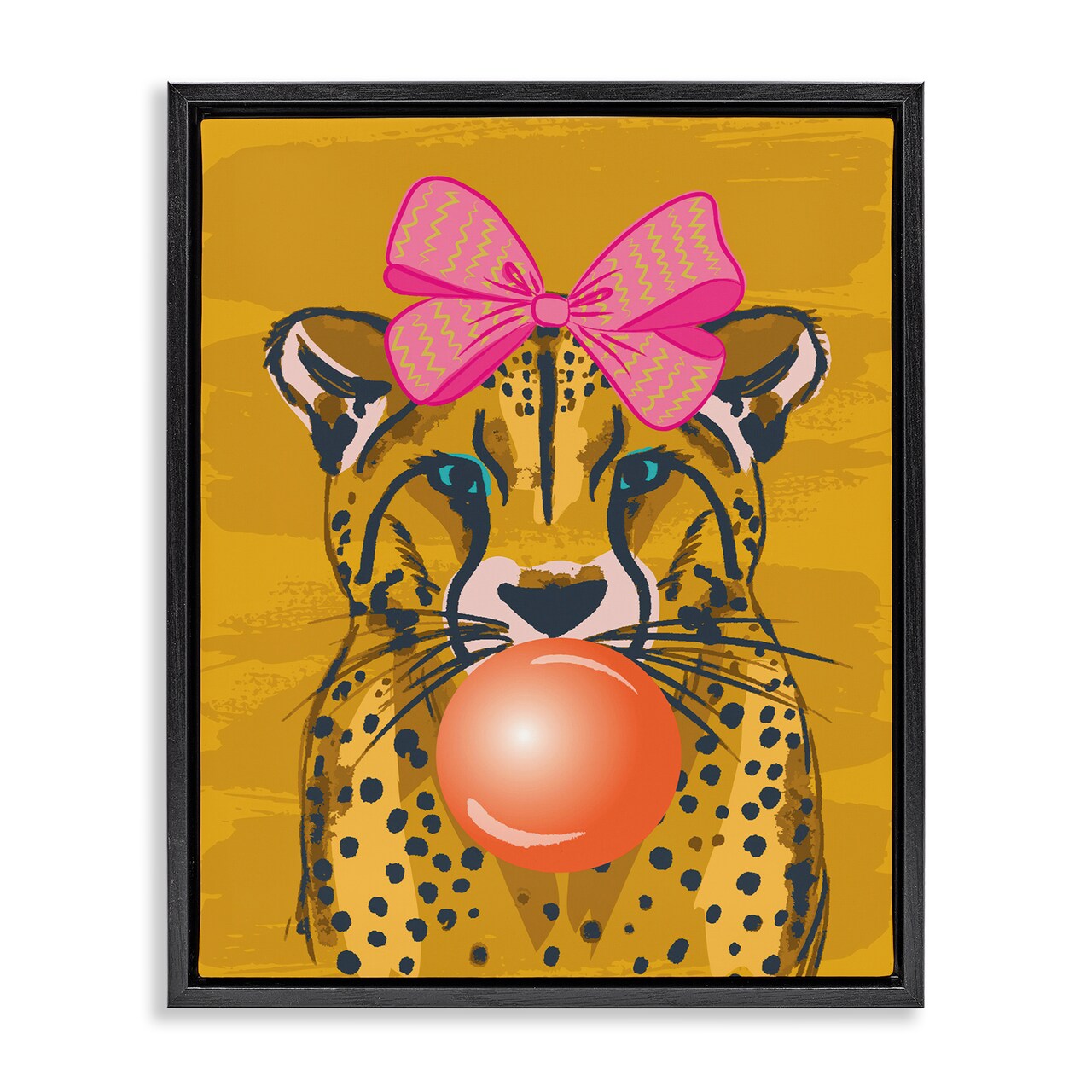 Stupell Industries Trendy Cheetah & Bow Framed Floater Canvas Wall Art Design by Lisa Perry Whitebutton